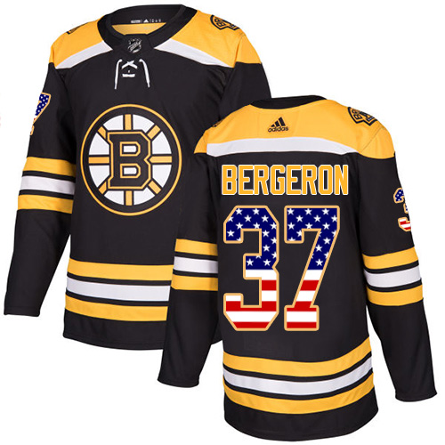 Herren Boston Bruins Eishockey Trikot Patrice Bergeron #37 Authentic Schwarz USA Flag Fashion